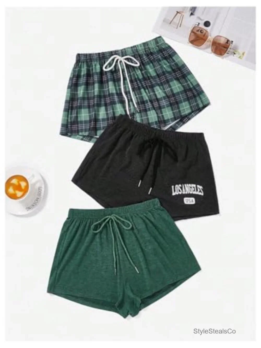 3 Pack Plaid Letter Graphic Pajama Shorts Elastic Waist Pj Lounge Shorts